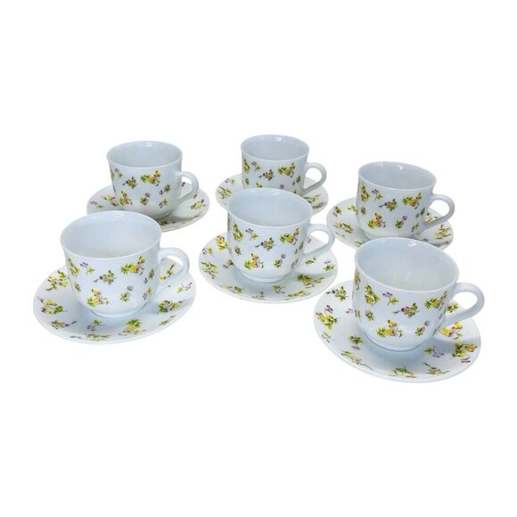 Martha Stewart Everyday Floral Pansies Cup & Saucer 12PC Set Garden Tea Party - Picture 2 of 7
